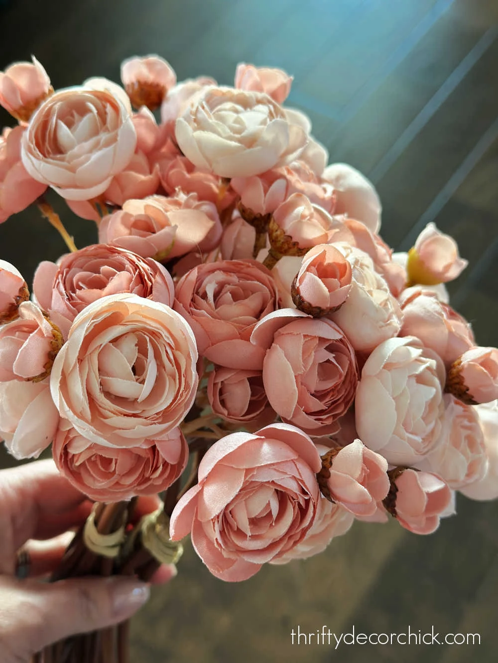 faux pink ranunculus flowers
